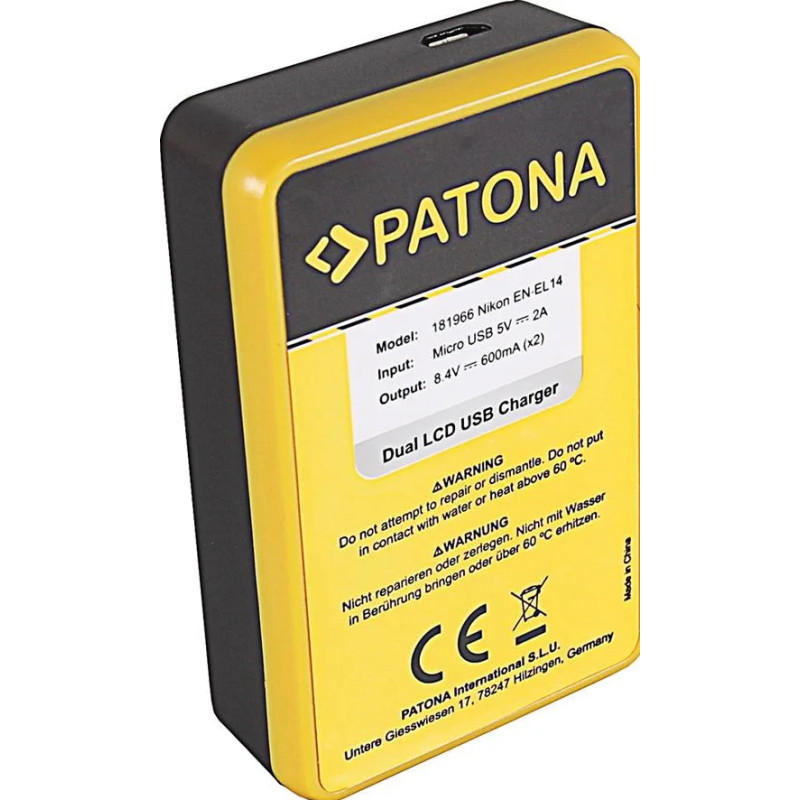 PATONA DUAL LCD USB CHARGER NIKON EN-EL14 COOLPIX D3100 D3200 D5100 D5200 P7000 P7100 P7700