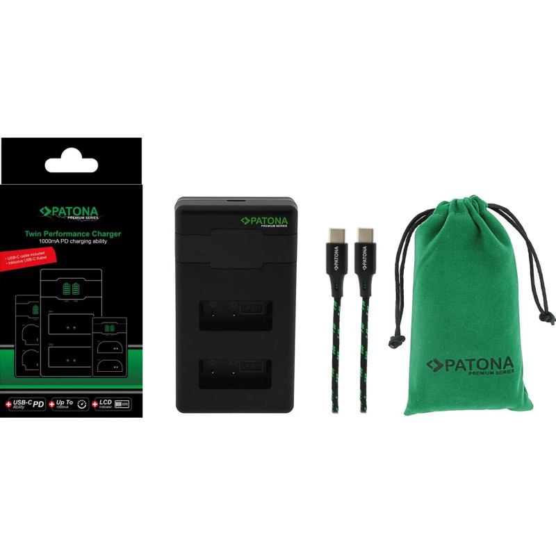 PATONA PREMIUM TWIN PERFORMANCE PD CHARGER FOR CANON LP-E17 EOS 750D 760D 8000D KISS X8I REBEL REBEL T6I INCL. USB-C CABLE