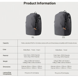 PGYTECH P-CB-352 ONEGO LITE BACKPACK 16L MATTE BLACK