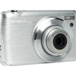 ASAKY PHOTO DIGITAL SLIM CAMERA SHUTTLE 18MP S-8 SILVER