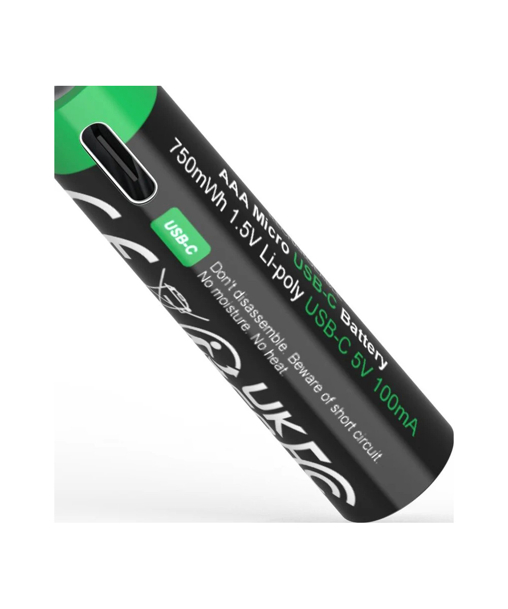 Premium 4X AAA Batterie Ricaricabili al Litio con porta USB-C 500mAh 1.5V con cavo incluso