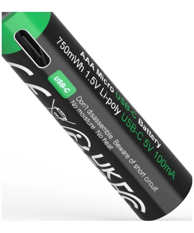 Premium 4X AAA Batterie Ricaricabili al Litio con porta USB-C 500mAh 1.5V con cavo incluso