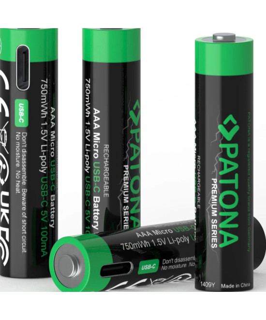 Premium 4X AAA Batterie Ricaricabili al Litio con porta USB-C 500mAh 1.5V con cavo incluso