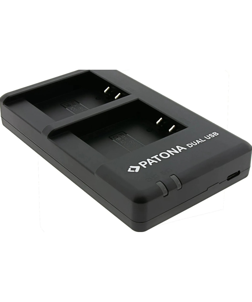 Caricabatterie doppio per Ricoh DB-120 GR IV incl. cavo USB-C