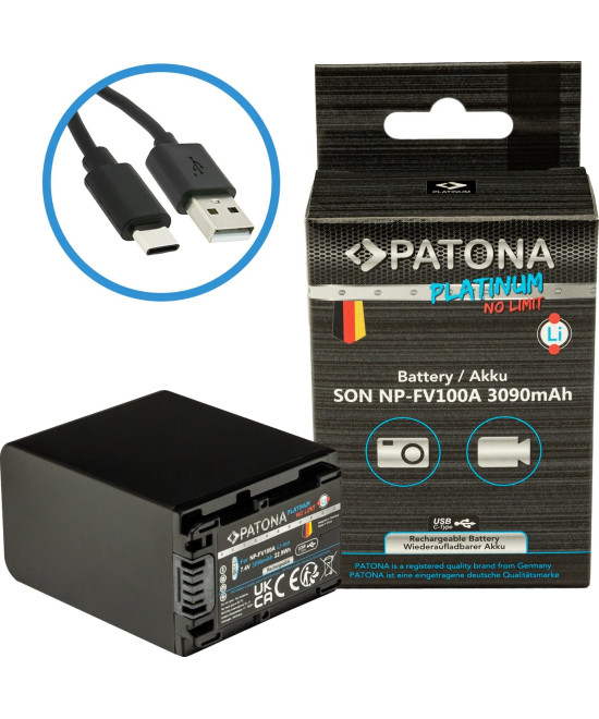 Batteria Platinum con Input USB-C per Sony NP-FV100