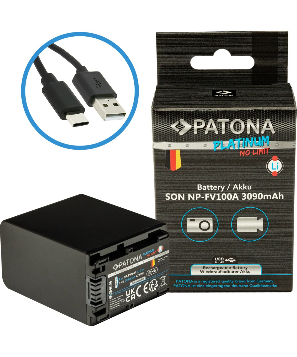 Batteria Platinum con Input USB-C per Sony NP-FV100