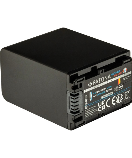 Batteria Platinum con Input USB-C per Sony NP-FV100