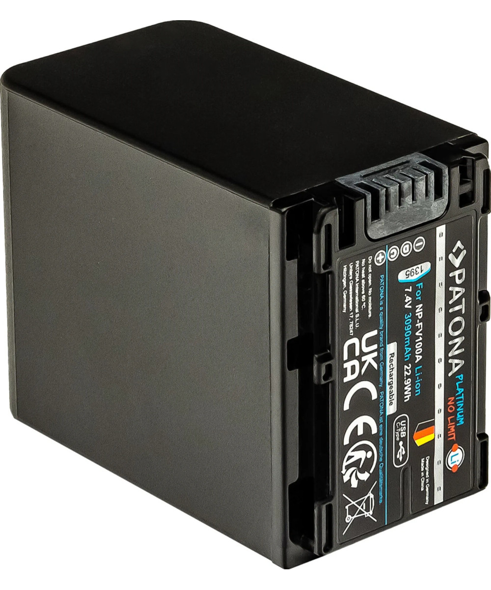 Batteria Platinum con Input USB-C per Sony NP-FV100
