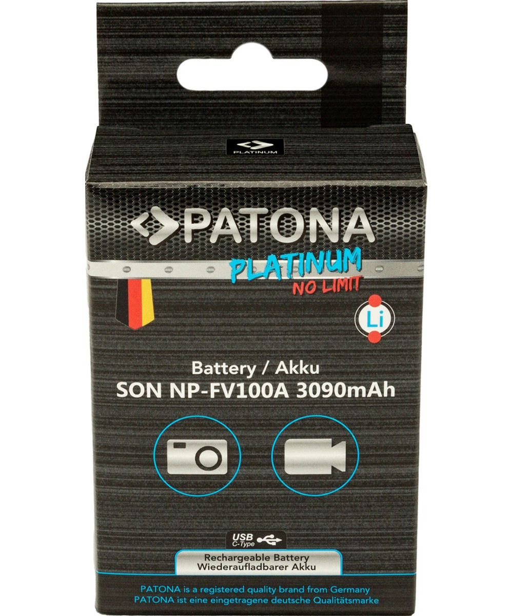 Batteria Platinum con Input USB-C per Sony NP-FV100