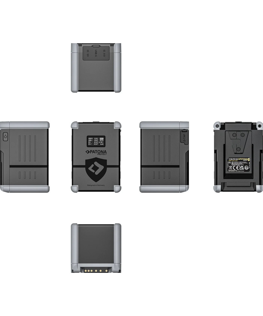 Protect Battery V-Mount Nano V155-PD100 con Display USB-C PD100W, USB-A, D-Tap, 2x DC-out