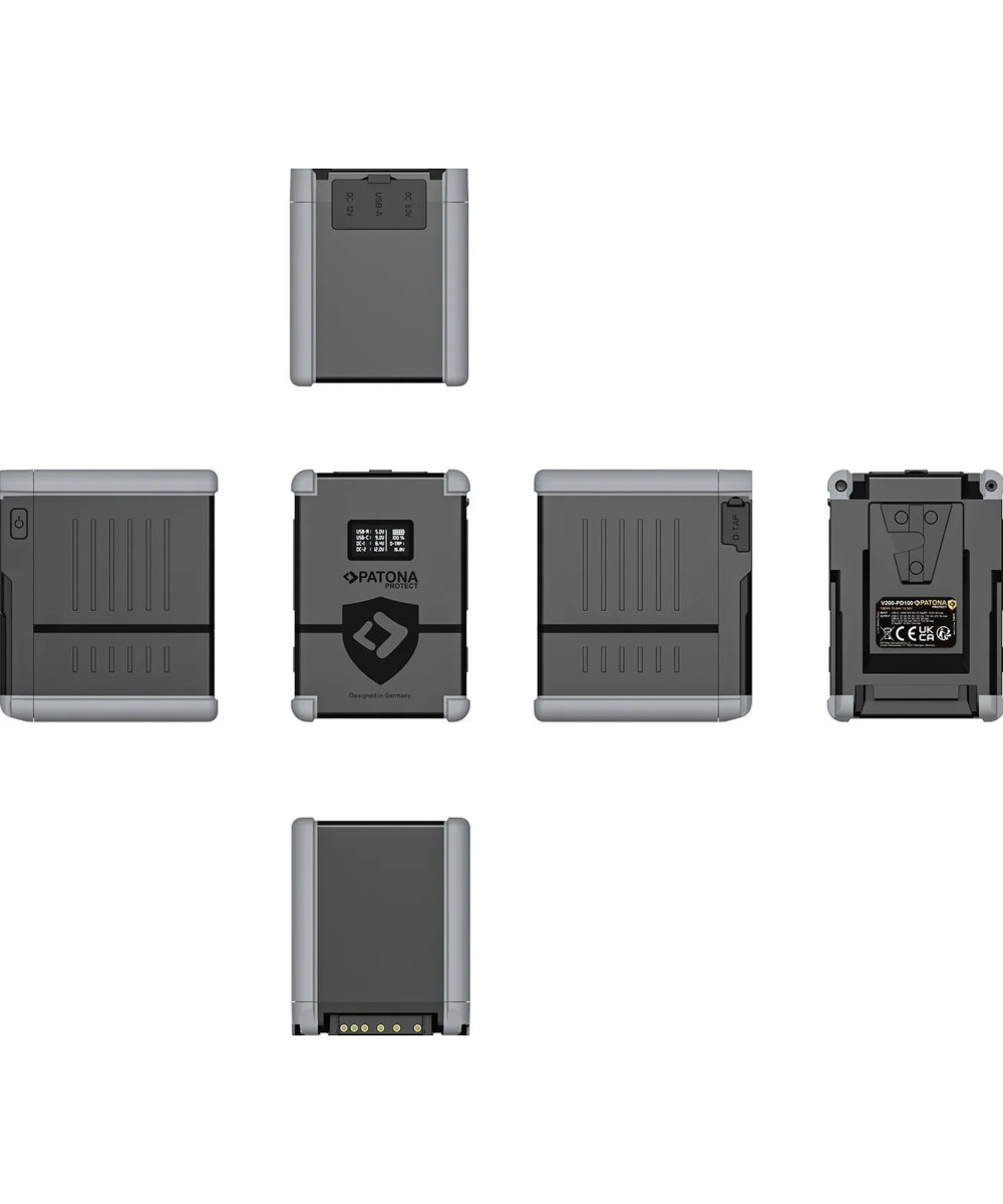 Protect Battery V-Mount Nano V207-PD100 con Display USB-C PD100W, USB-A, D-Tap, 2x DC-out