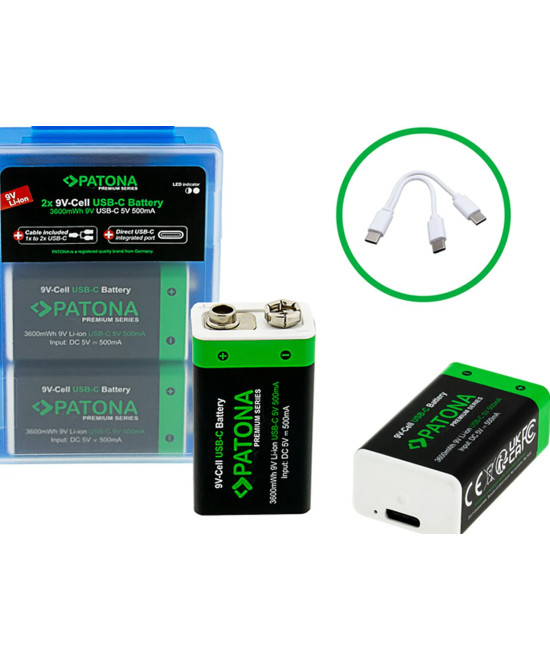 2x Batterie 9V Premium USB-C 3600mWh 1,5V
