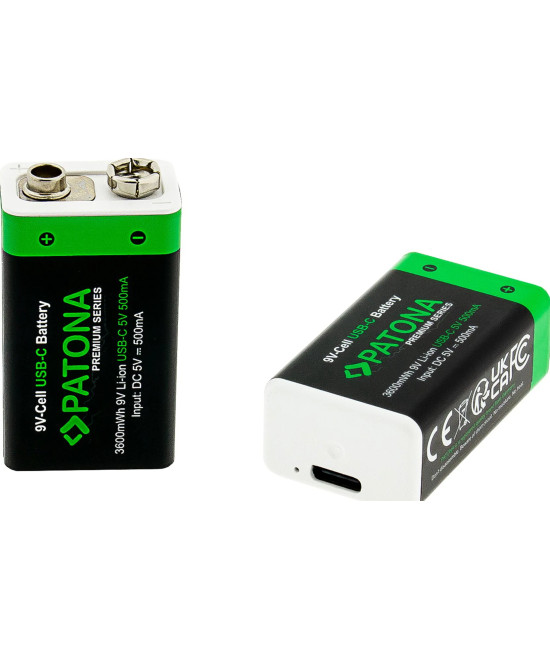 2x Batterie 9V Premium USB-C 3600mWh 1,5V