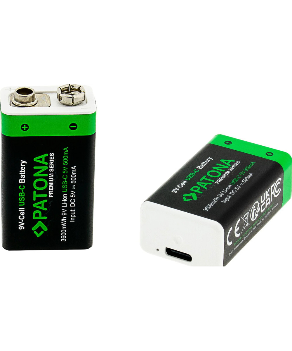 2x Batterie 9V Premium USB-C 3600mWh 1,5V