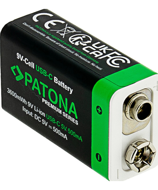 2x Batterie 9V Premium USB-C 3600mWh 1,5V