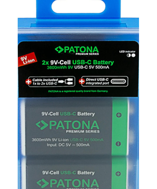 2x Batterie 9V Premium USB-C 3600mWh 1,5V
