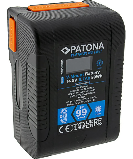 Platinum V-Mount Batteria BP-99W PD65 99Wh USB-C USB-A 2xD-Tap DC-out inclusa Custodia rigida