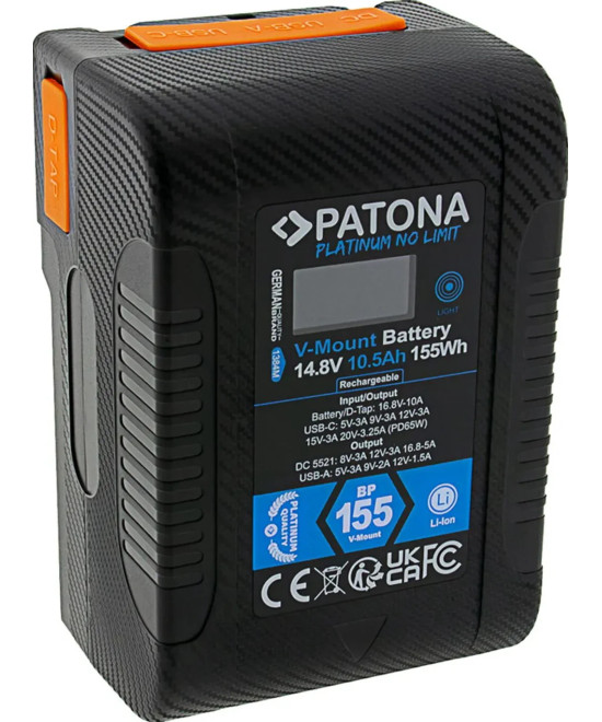 Platinum V-Mount Batteria BP-155W PD65 155Wh USB-C USB-A 2xD-Tap DC-out inclusa Custodia rigida