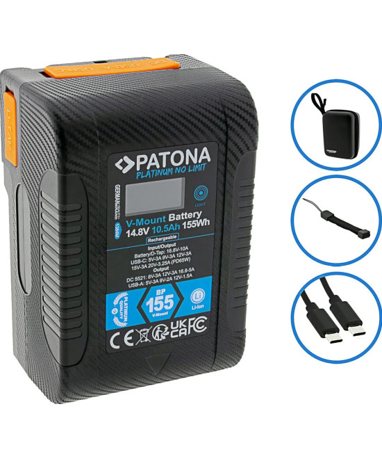 Platinum V-Mount Batteria BP-155W PD65 155Wh USB-C USB-A 2xD-Tap DC-out inclusa Custodia rigida