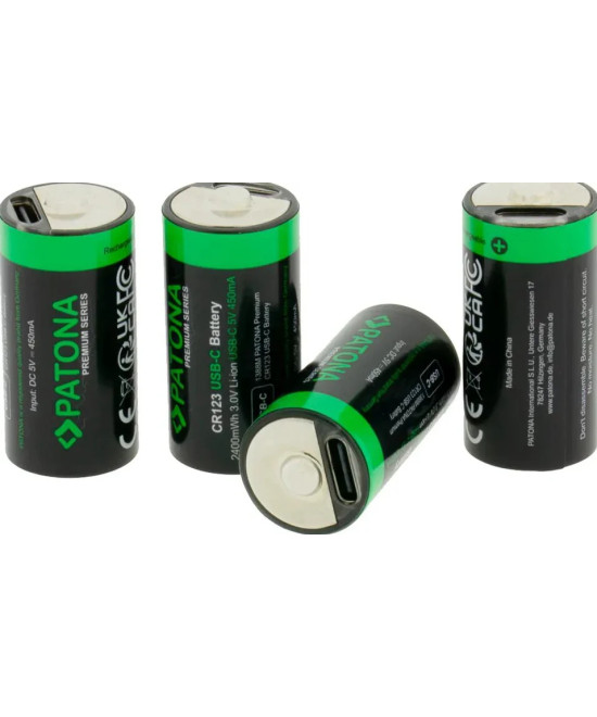 PREMIUM USB-C 4X CR123A RECHARGEABLE LITHIUM BATTERIES 2400MWH 3.0V RECHARGEABLE WITH 1 TO 2