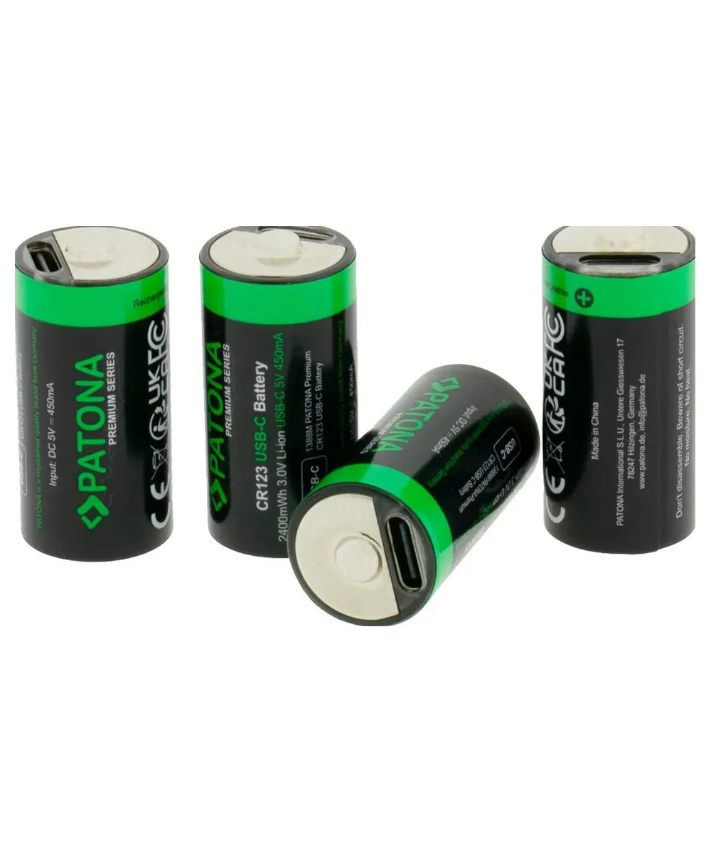 PREMIUM USB-C 4X CR123A RECHARGEABLE LITHIUM BATTERIES 2400MWH 3.0V RECHARGEABLE WITH 1 TO 2
