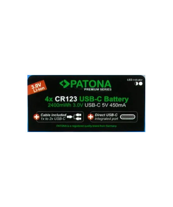 PREMIUM USB-C 4X CR123A RECHARGEABLE LITHIUM BATTERIES 2400MWH 3.0V RECHARGEABLE WITH 1 TO 2