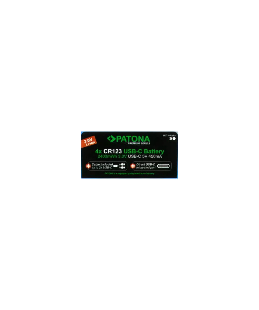 PREMIUM USB-C 4X CR123A RECHARGEABLE LITHIUM BATTERIES 2400MWH 3.0V RECHARGEABLE WITH 1 TO 2