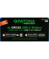 PREMIUM USB-C 4X CR123A RECHARGEABLE LITHIUM BATTERIES 2400MWH 3.0V RECHARGEABLE WITH 1 TO 2