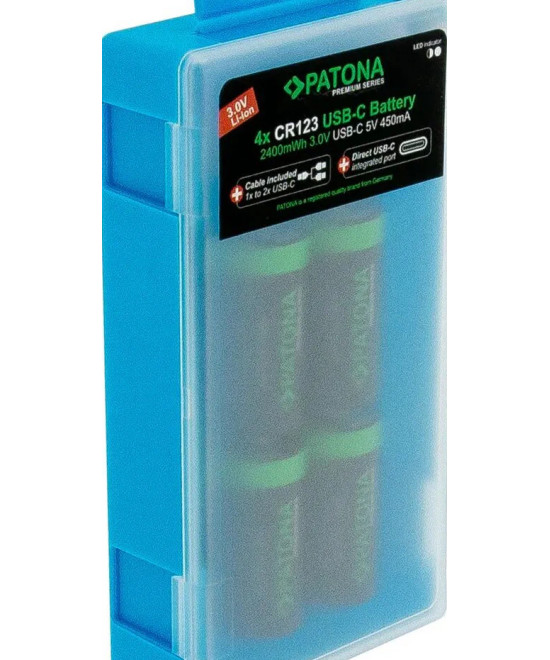 PREMIUM USB-C 4X CR123A RECHARGEABLE LITHIUM BATTERIES 2400MWH 3.0V RECHARGEABLE WITH 1 TO 2
