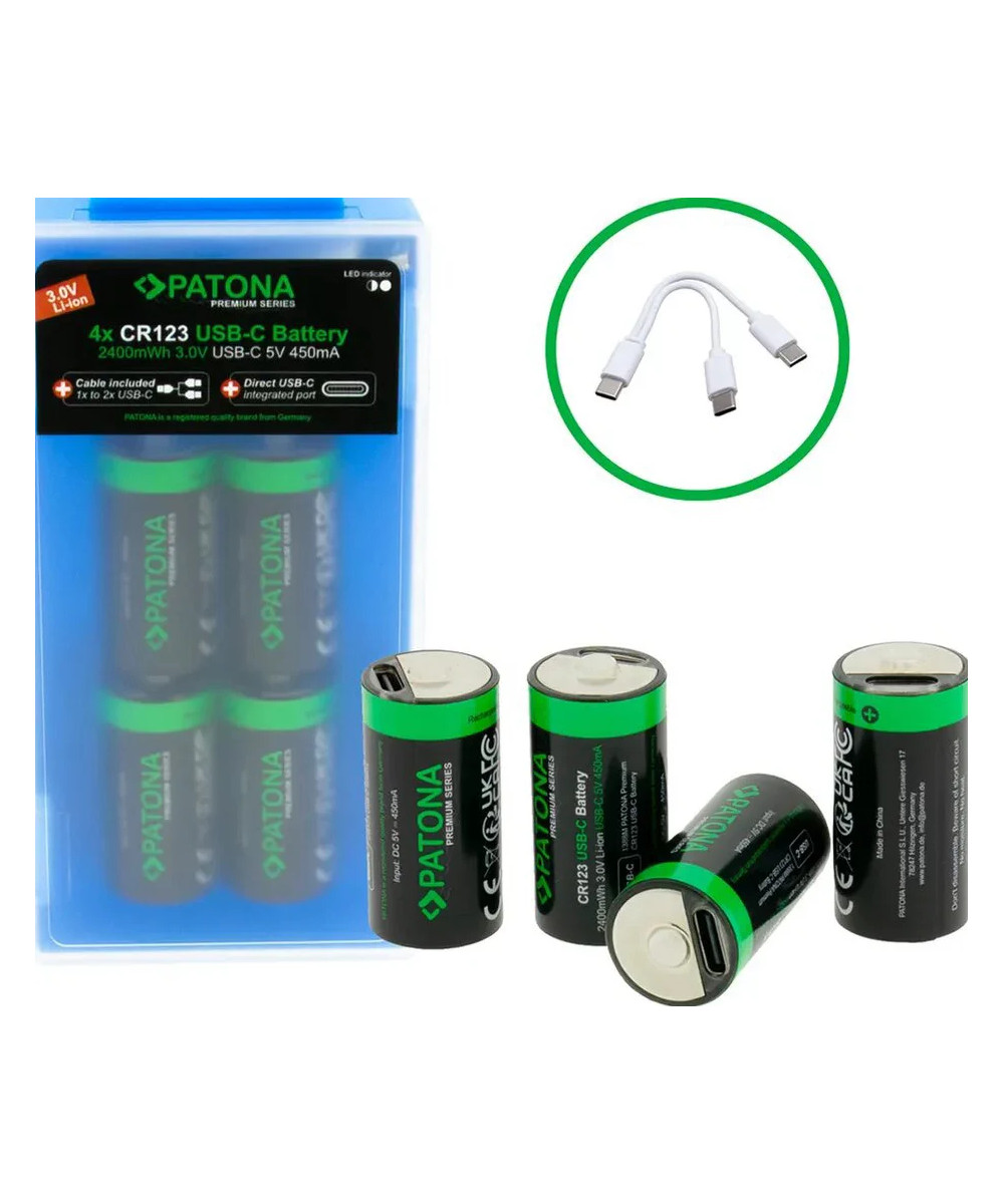 PREMIUM USB-C 4X CR123A RECHARGEABLE LITHIUM BATTERIES 2400MWH 3.0V RECHARGEABLE WITH 1 TO 2