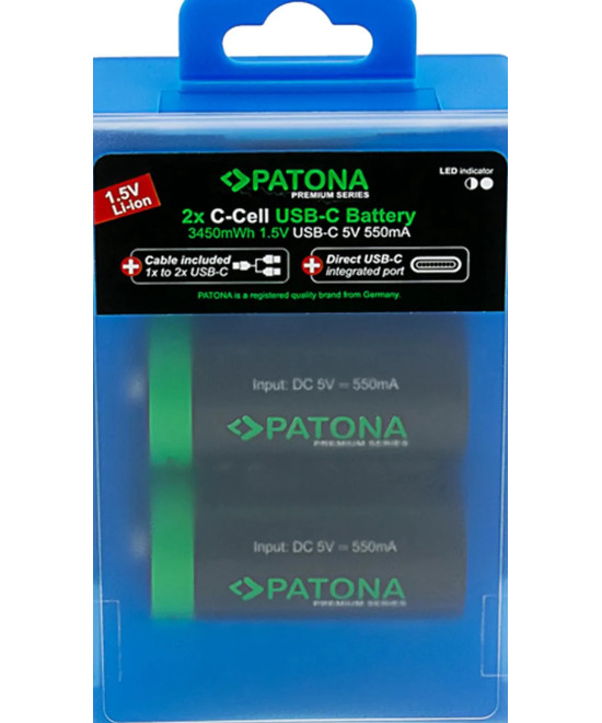 PREMIUM USB-C 2X LR14 BABY C BATTERIES LITHIUM 3450MWH 1.5V RECHARGEABLE WITH 1 TO 2 USB-C CH
