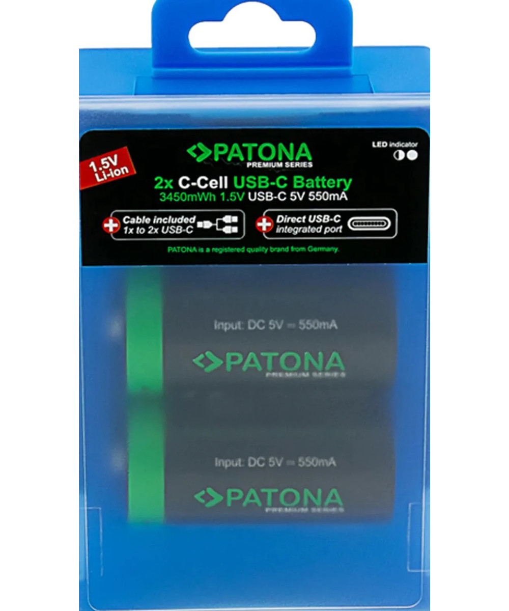 PREMIUM USB-C 2X LR14 BABY C BATTERIES LITHIUM 3450MWH 1.5V RECHARGEABLE WITH 1 TO 2 USB-C CH