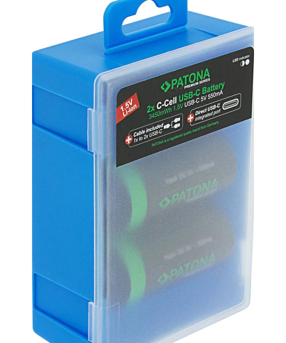 PREMIUM USB-C 2X LR14 BABY C BATTERIES LITHIUM 3450MWH 1.5V RECHARGEABLE WITH 1 TO 2 USB-C CH