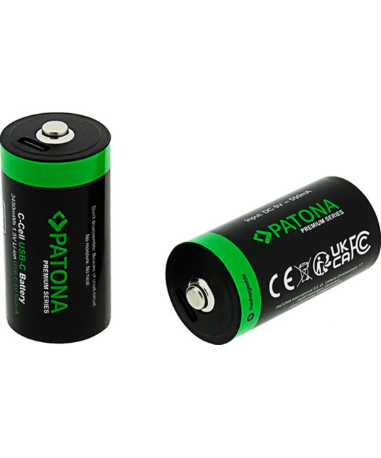 PREMIUM USB-C 2X LR14 BABY C BATTERIES LITHIUM 3450MWH 1.5V RECHARGEABLE WITH 1 TO 2 USB-C CH