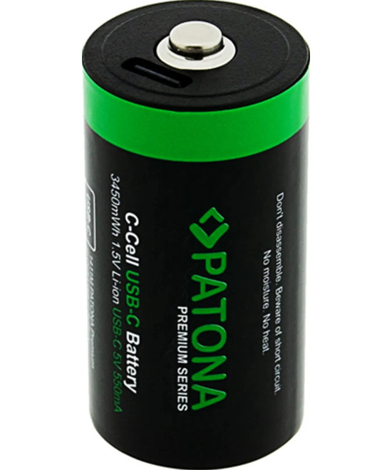 PREMIUM USB-C 2X LR14 BABY C BATTERIES LITHIUM 3450MWH 1.5V RECHARGEABLE WITH 1 TO 2 USB-C CH