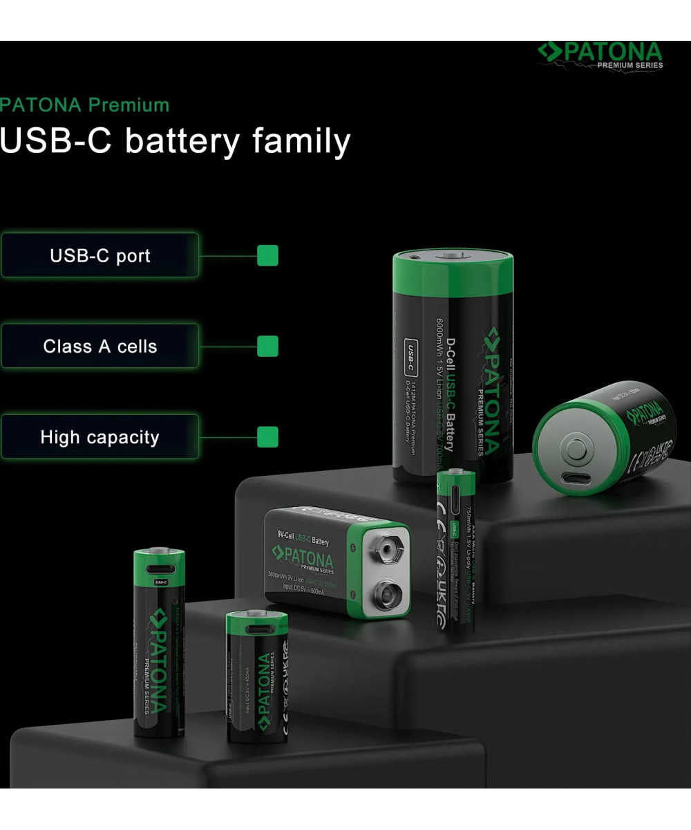 PREMIUM USB-C 2X LR14 BABY C BATTERIES LITHIUM 3450MWH 1.5V RECHARGEABLE WITH 1 TO 2 USB-C CH