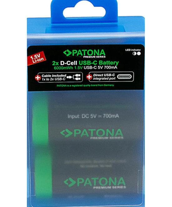 PREMIUM USB-C 2X LR20 MONO D BATTERIES LITHIUM 6000MWH 1.5V RECHARGEABLE WITH 1 TO 2 USB-C CH