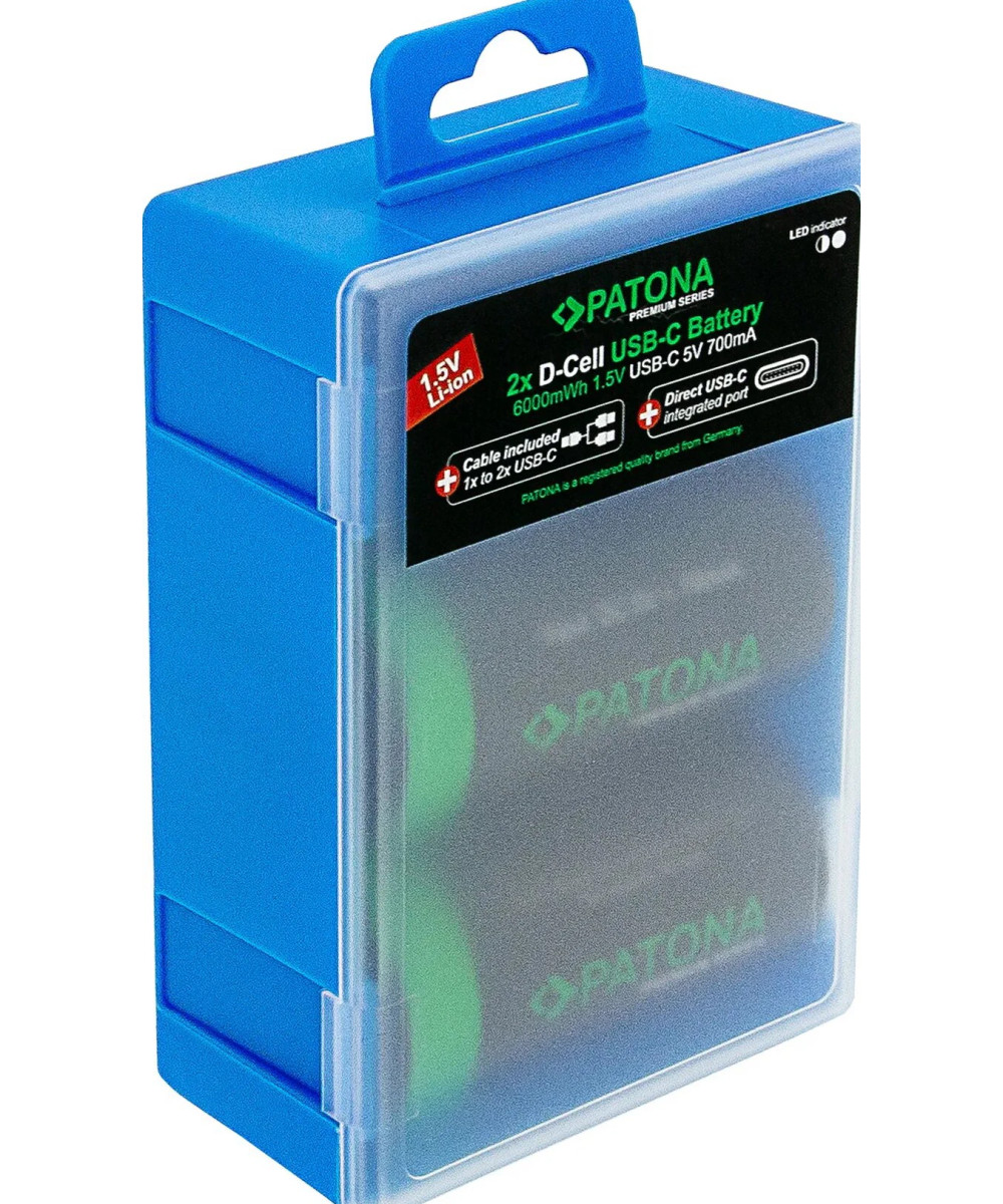 PREMIUM USB-C 2X LR20 MONO D BATTERIES LITHIUM 6000MWH 1.5V RECHARGEABLE WITH 1 TO 2 USB-C CH