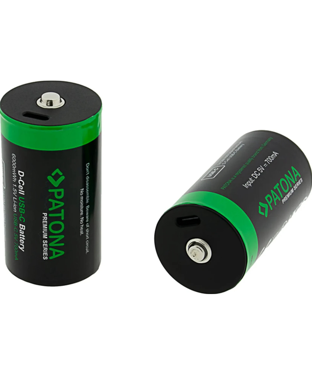 PREMIUM USB-C 2X LR20 MONO D BATTERIES LITHIUM 6000MWH 1.5V RECHARGEABLE WITH 1 TO 2 USB-C CH