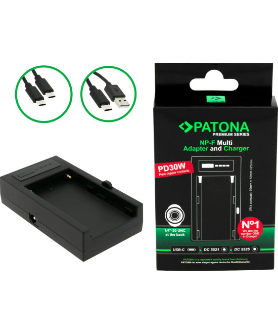 PREMIUM MULTI ADAPTER AND CHARGER FOR SONY NP-F SERIES PD30W USB-C DC5521/DC5525 DC8V/12V WITH 1/4 INCH THREAD
