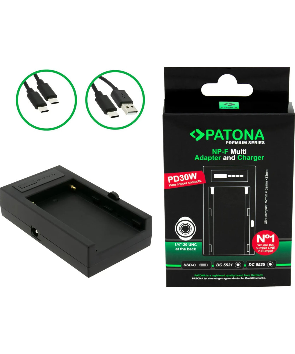 PREMIUM MULTI ADAPTER AND CHARGER FOR SONY NP-F SERIES PD30W USB-C DC5521/DC5525 DC8V/12V WITH 1/4 INCH THREAD