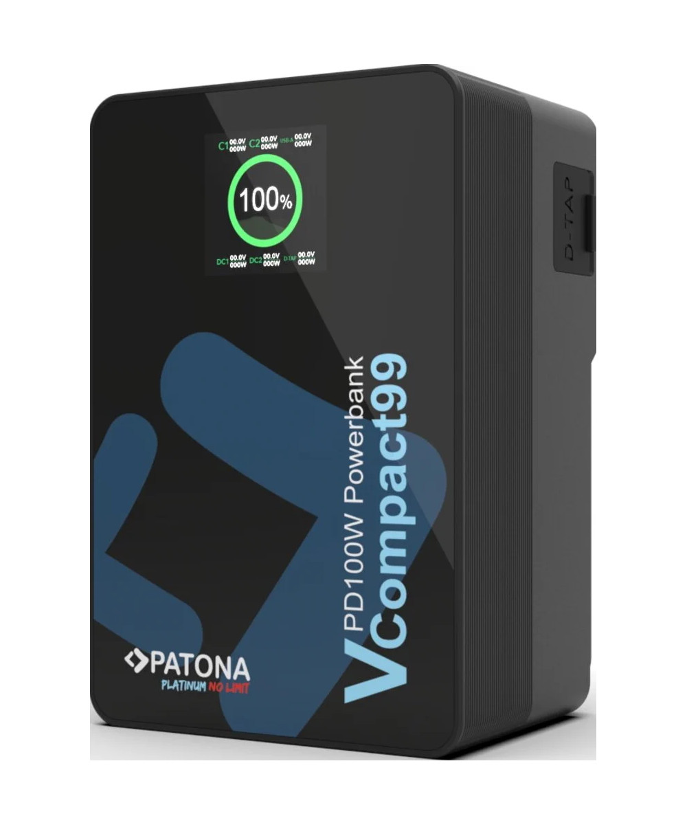 Platinum V-Mount VCompact99 99Wh 14.8V PD100W 2xUSB-C USB-A DC D-Tap inclusa custodia rigida