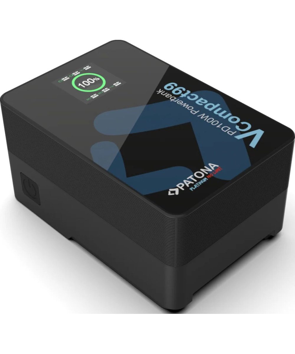 Platinum V-Mount VCompact99 99Wh 14.8V PD100W 2xUSB-C USB-A DC D-Tap inclusa custodia rigida