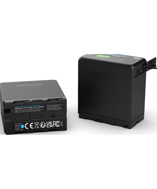 Platinum per Sony NP-F970 10500mAh PD45W 1xUSB-C 1xUSB-A inclusa custodia