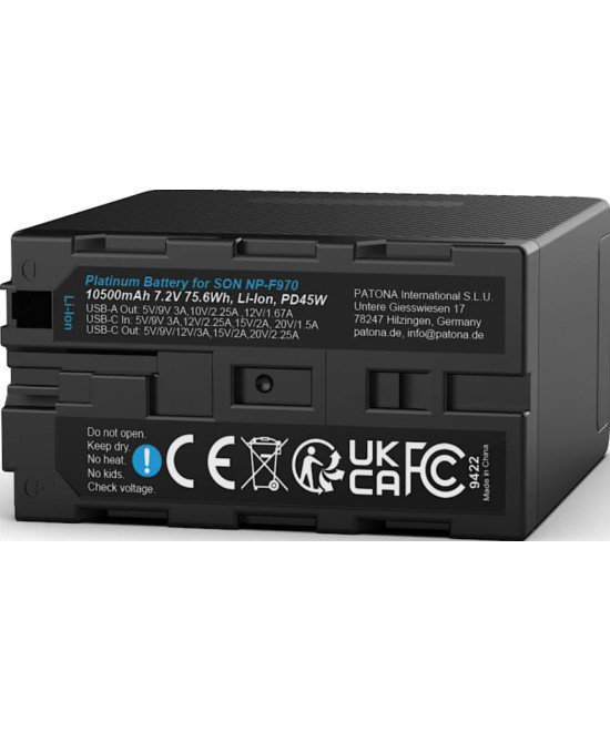 Platinum per Sony NP-F970 10500mAh PD45W 1xUSB-C 1xUSB-A inclusa custodia