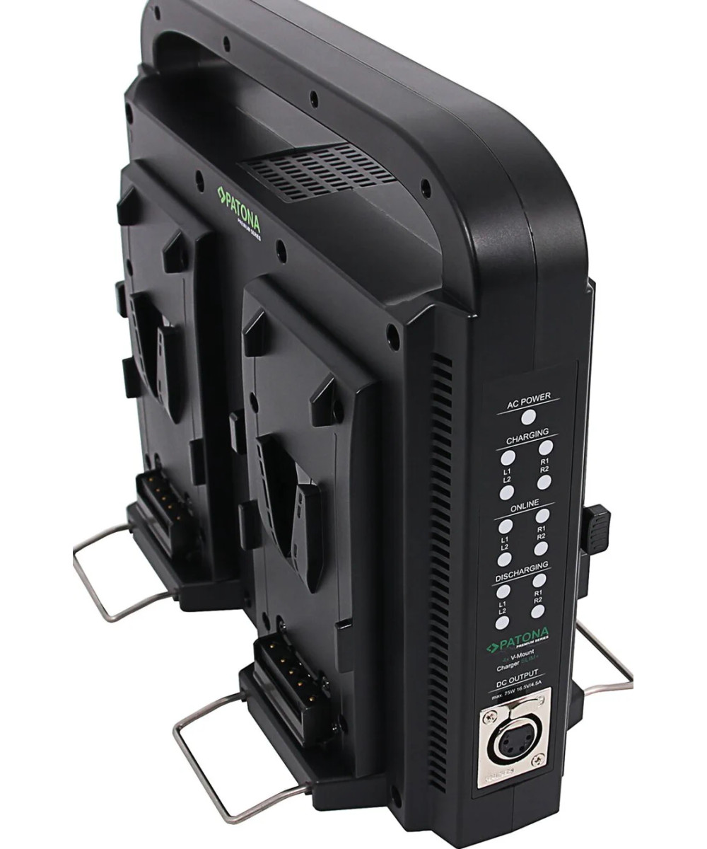 Caricabatterie parallelo a 4 vie per batterie V-Моunt con funzione di alimentazione con Cavo XLR a 4 pin