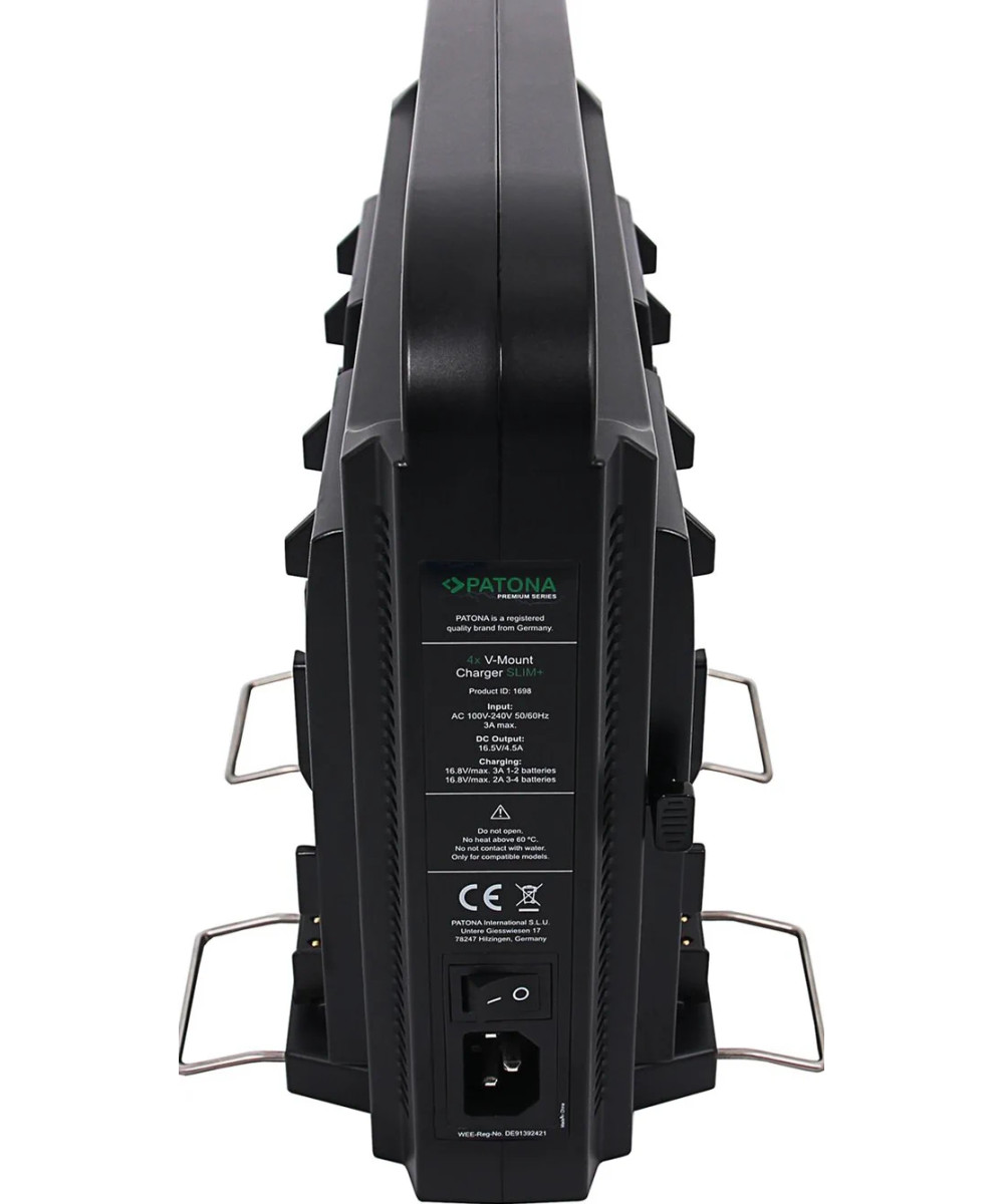 Caricabatterie parallelo a 4 vie per batterie V-Моunt con funzione di alimentazione con Cavo XLR a 4 pin