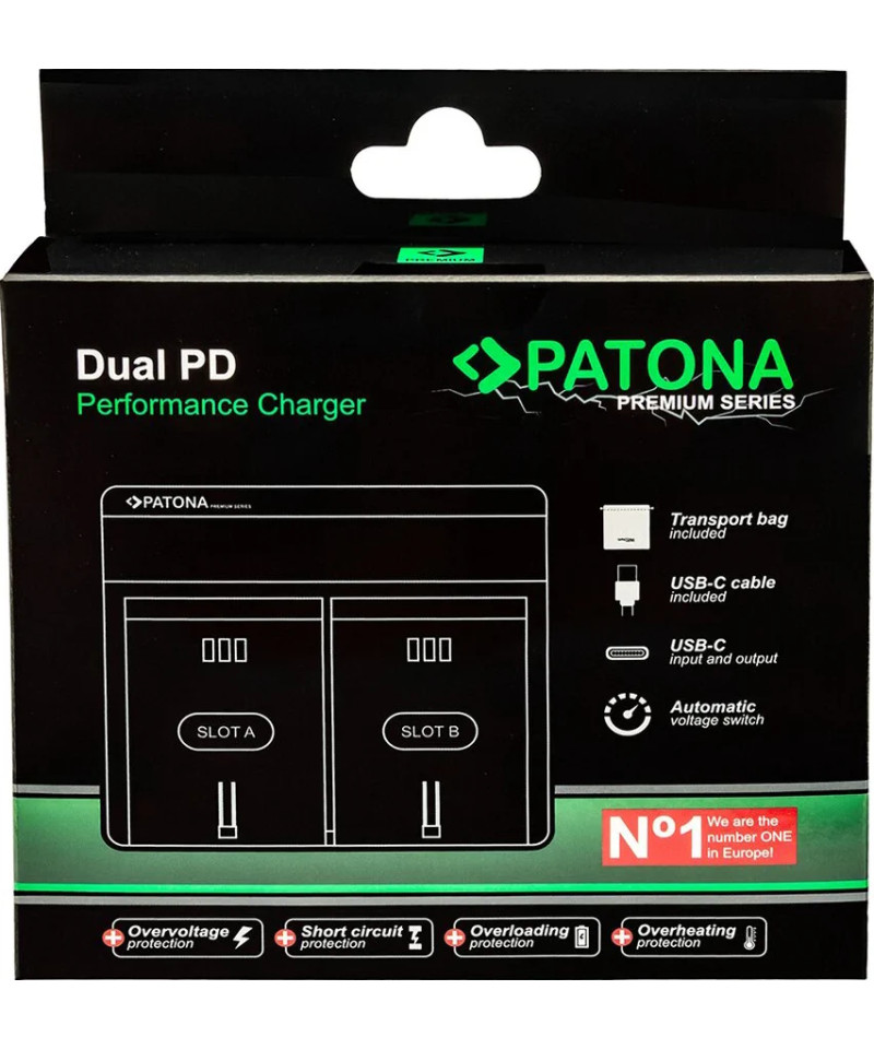 Caricabatteria Premium Dual PD Performance per Canon LP-E6 con ingresso / uscita USB-C