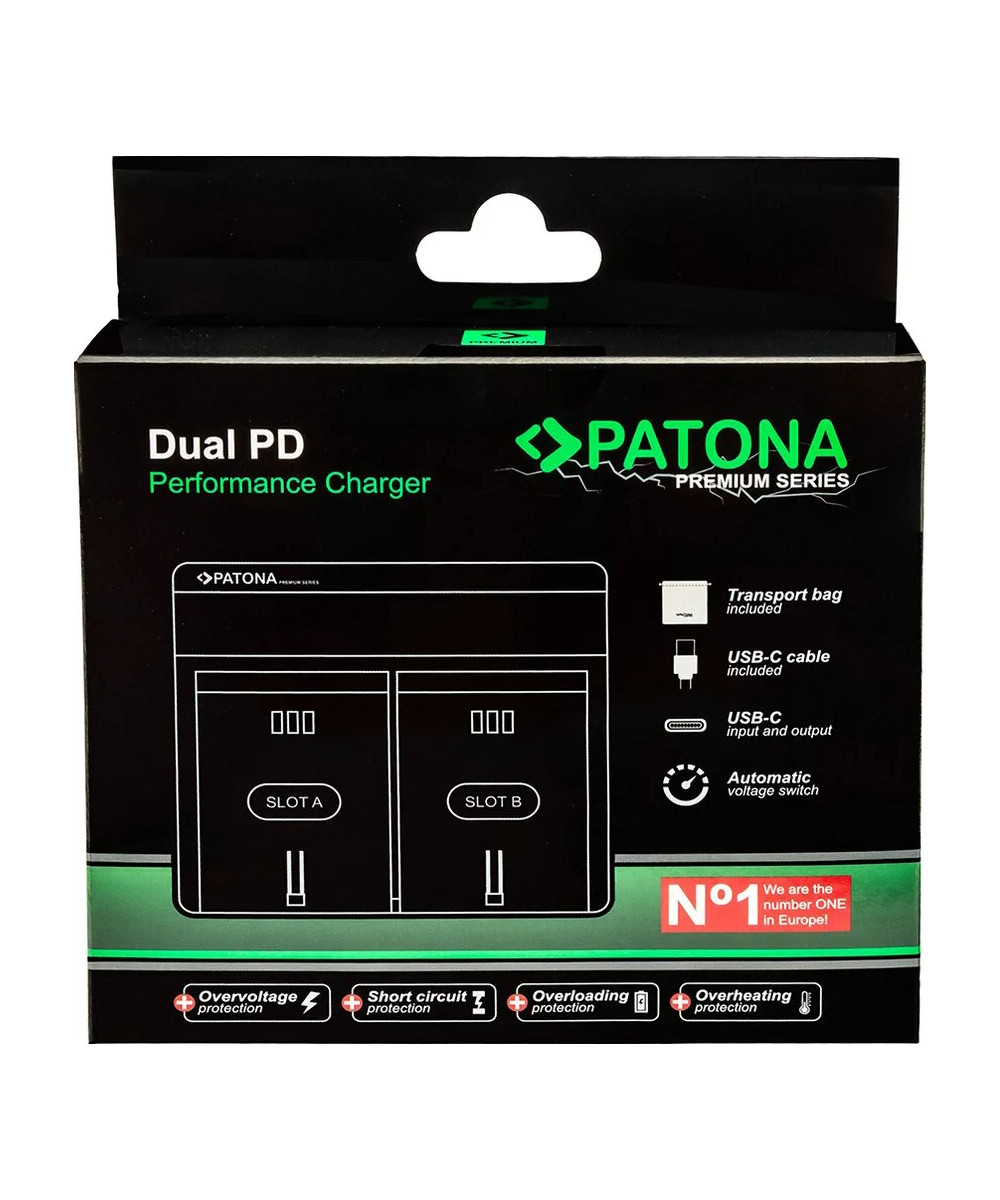 Caricabatteria Premium Dual PD Performance per Fuji NP-W235 con ingresso / uscita USB-C + cavo USB-C incluso