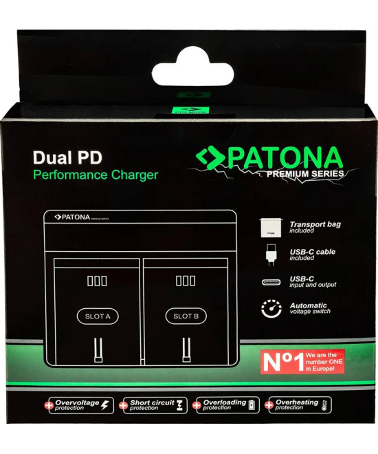 Caricabatteria Premium Dual PD Performance per Nikon EN-EL25 con ingresso / uscita USB-C